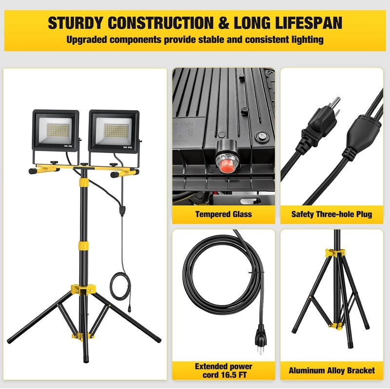 SOARFLY Upgraded LED Work Lights with Stand, 2-Head Adjustable Work Light, Waterproof Tripod Worklights with 16.5 FT Cord for Outdoor & Indoor Job Sites, Workshops, Construction, Garage Lighting - Image 4